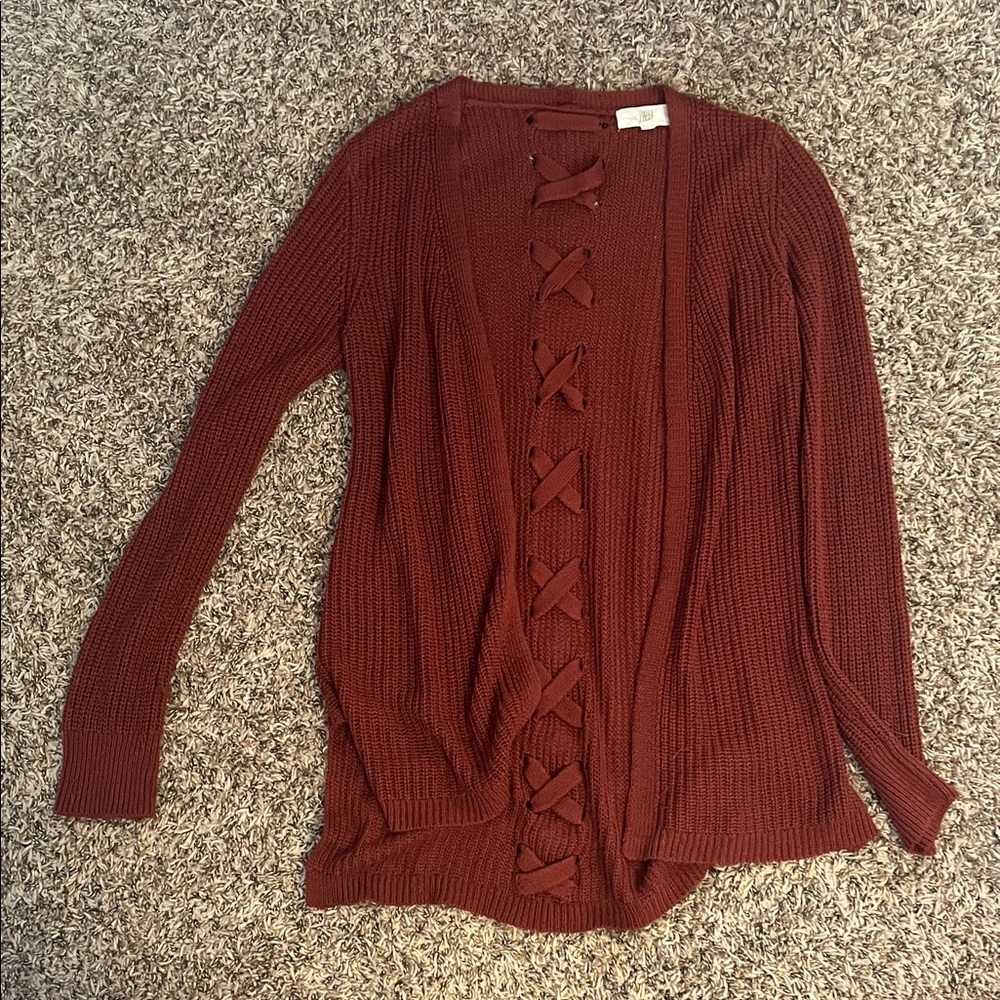 Elegant Rust Cardigan with Lace-Up Front
